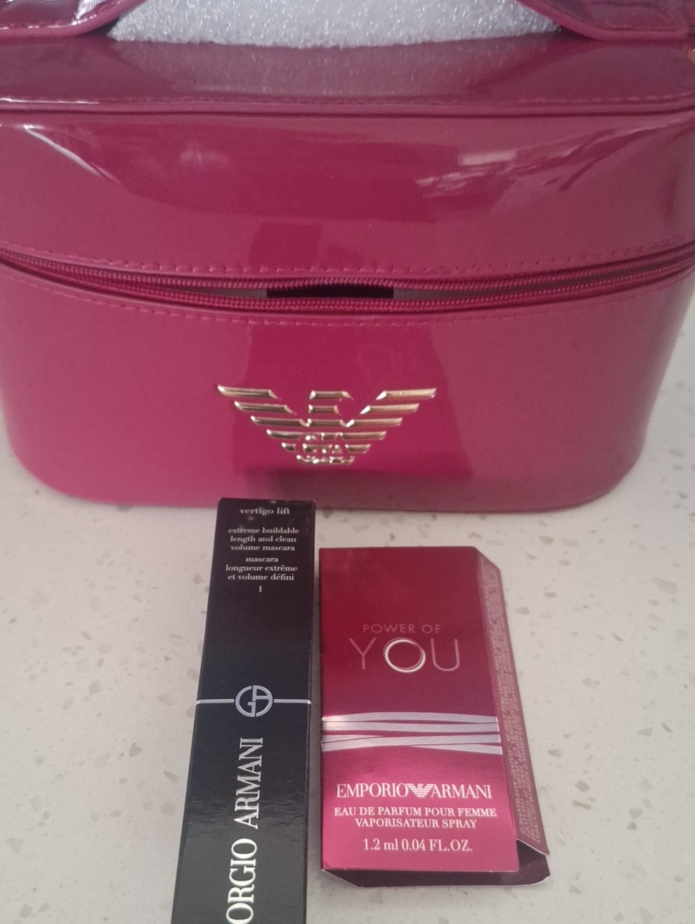 Giorgio Armani Pink Cosmetic Case with Mascara & Power of YOU Sample